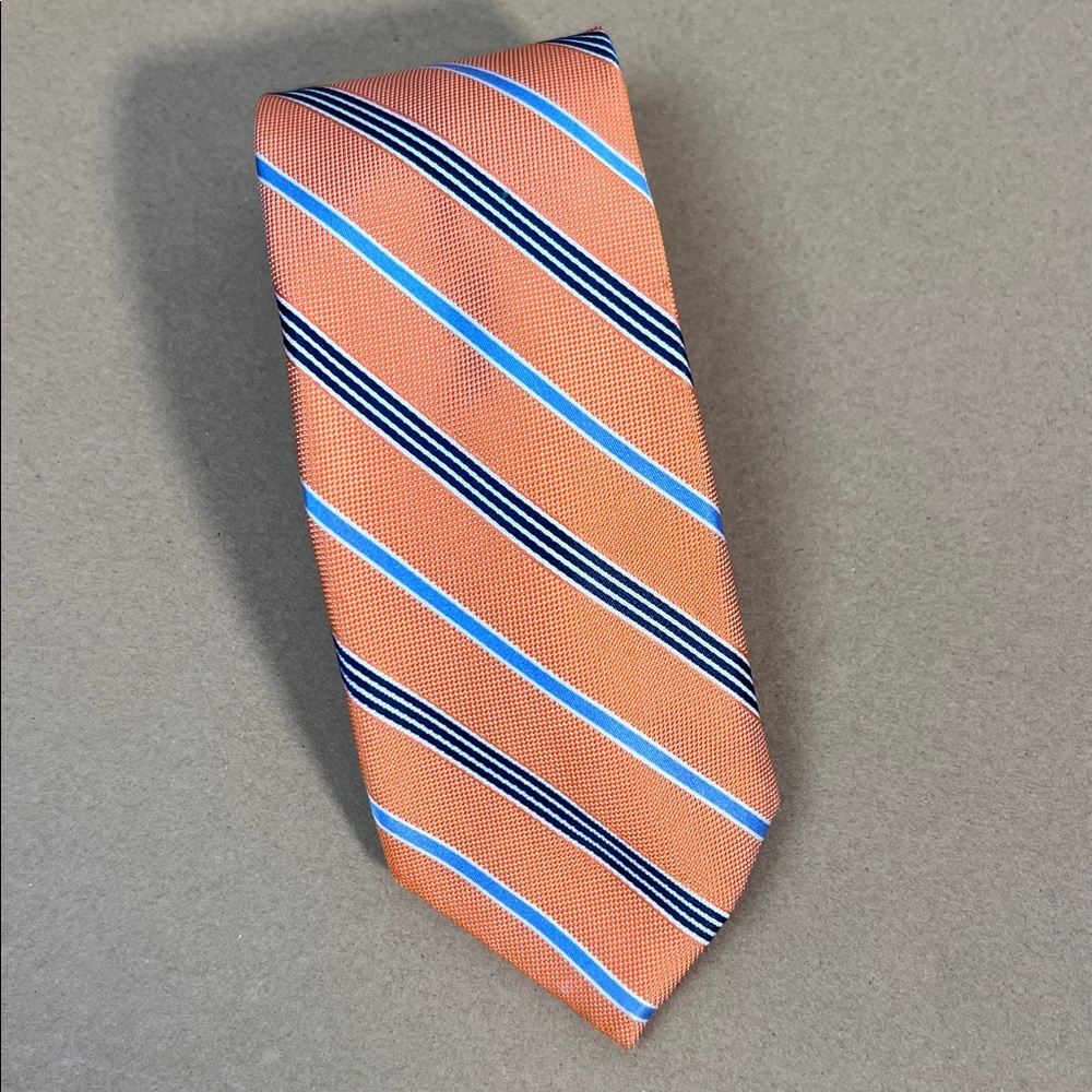 US Polo Assn silk navy blue orange diagonal stripes tie 3”